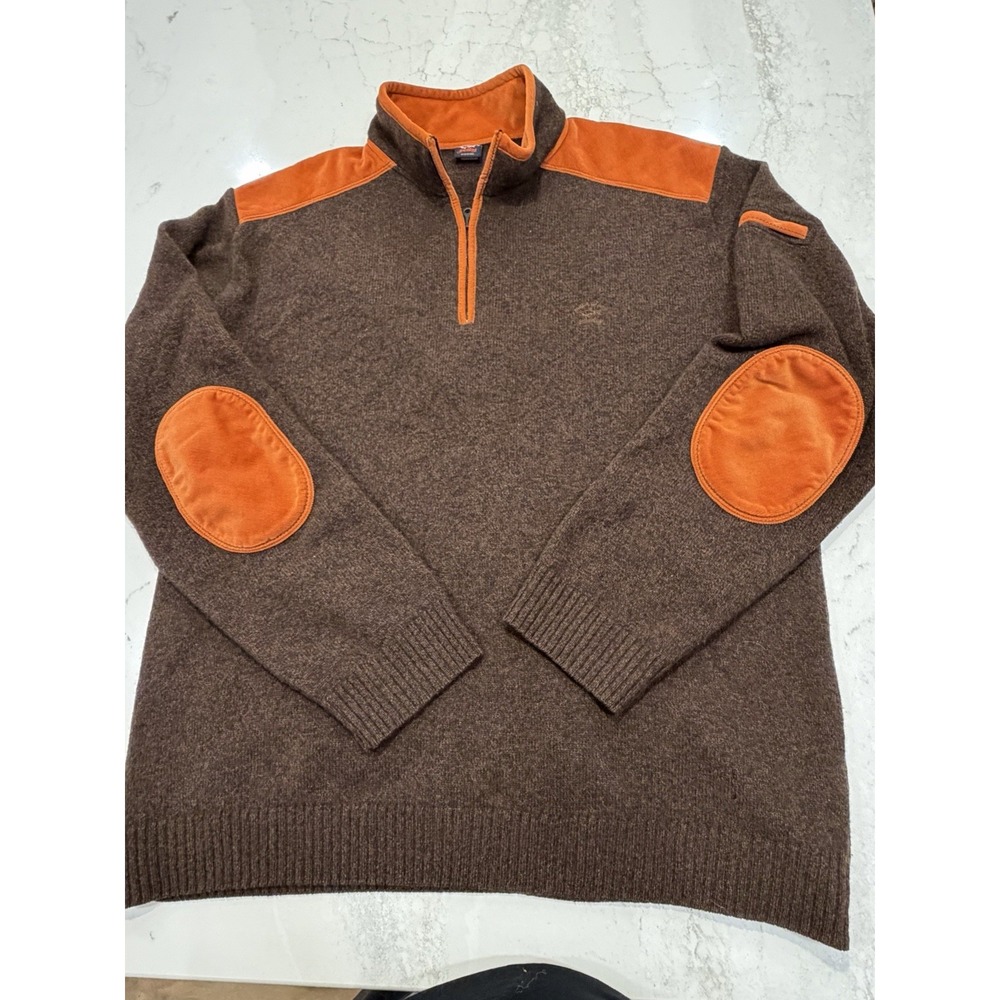 Paul & Shark Yachting Men 2XL Brown Merino Wool Corduroy Patch Sweater